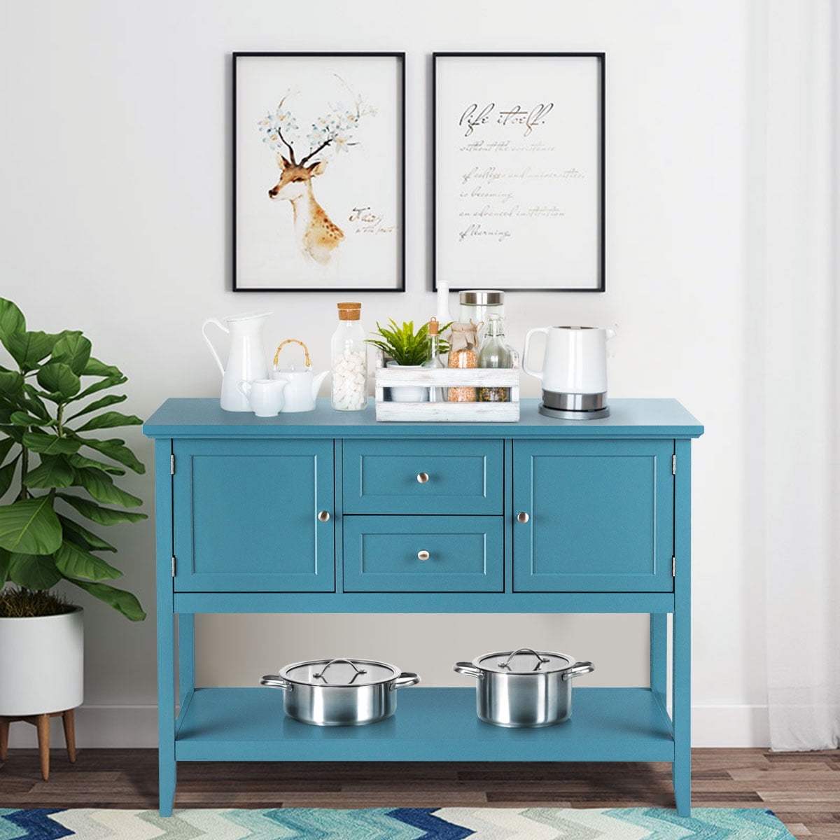 Blue Boucle Sideboard Buffet Table with Drawers