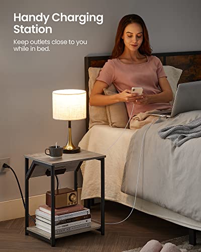 Boucle Side Table with Charging Station and Shelves