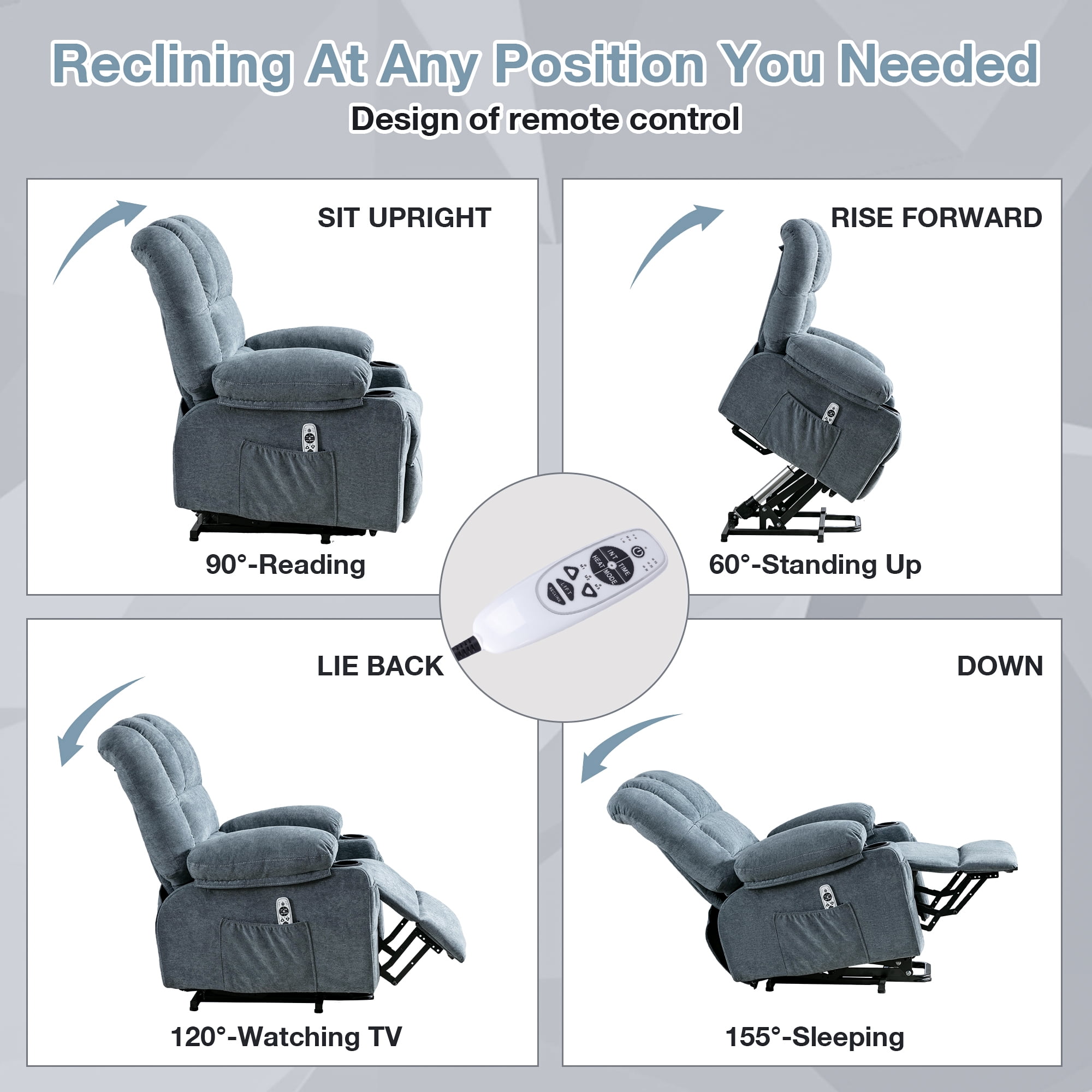 Boucle Power Lift Recliner Chair with Massage Features