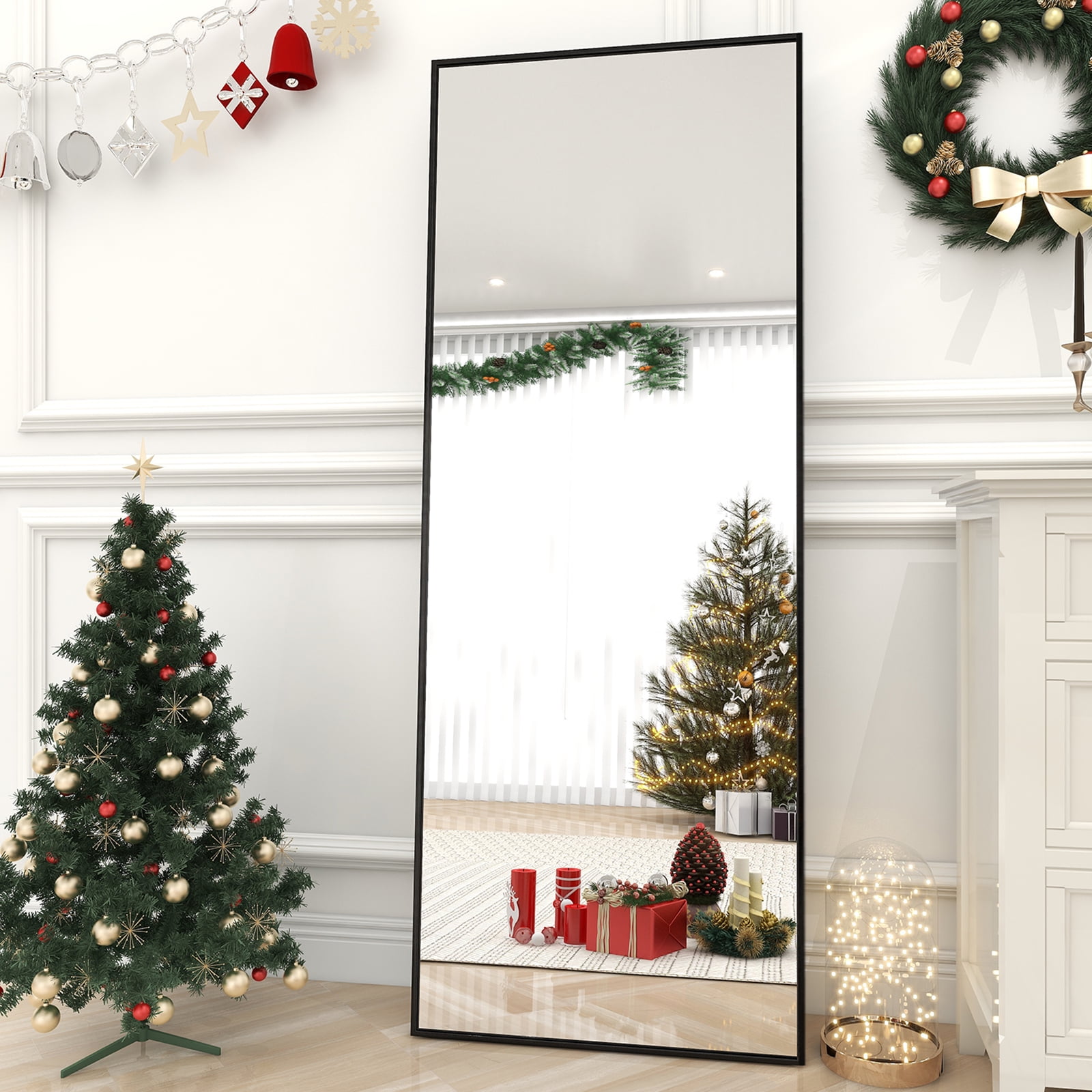 Black Full Length Rectangle Floor Mirror 64"x21