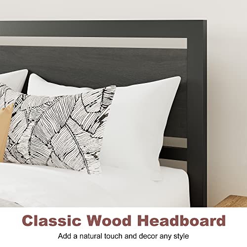 Queen Size Boucle Bed Frame with Wood Headboard