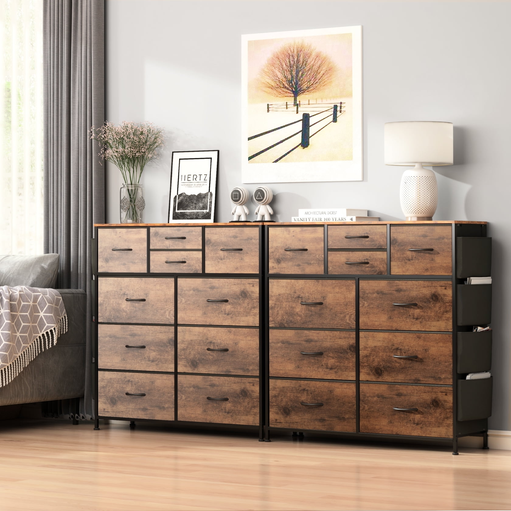 10-Drawer Boucle Dresser with Pockets & Hooks