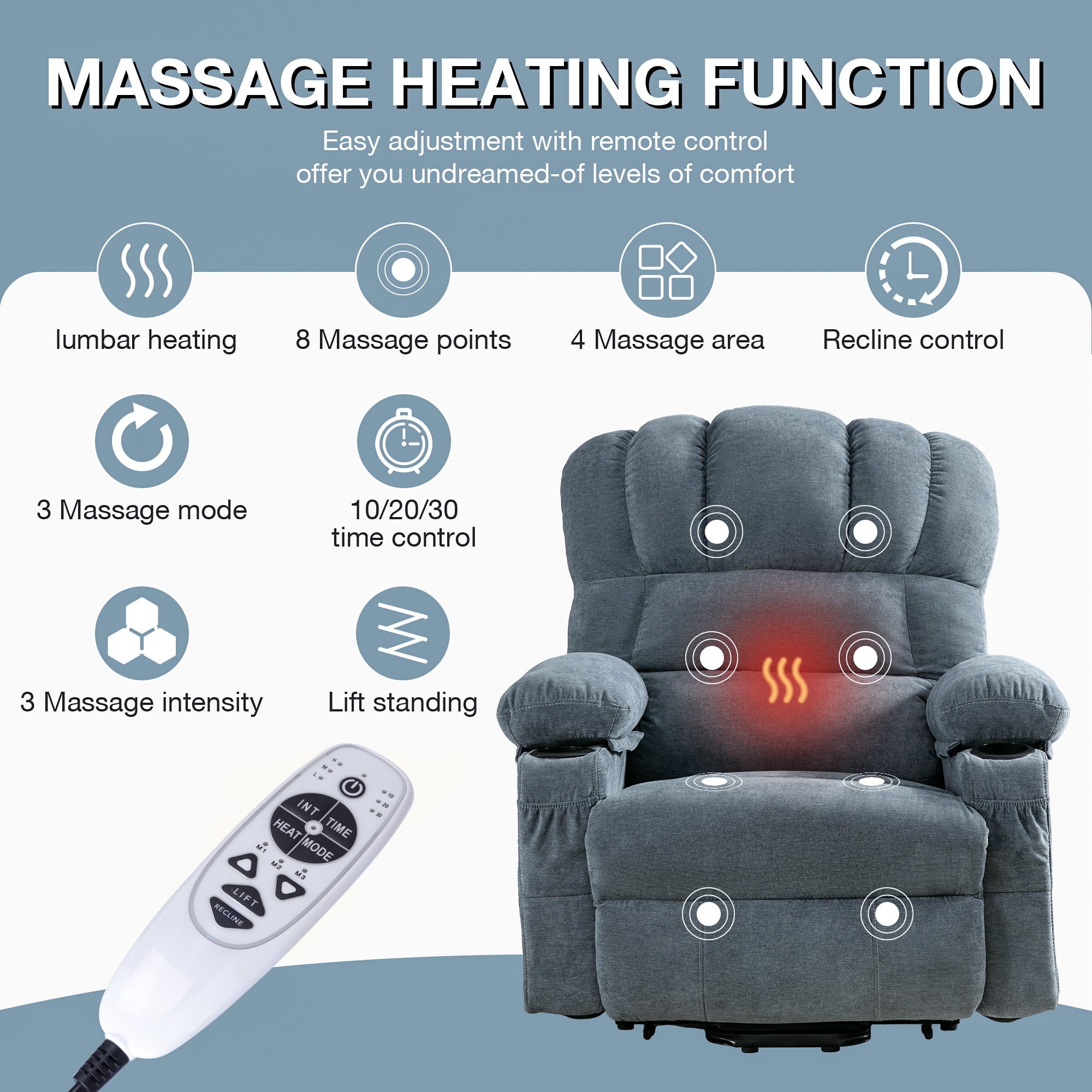 Boucle Power Lift Recliner Chair with Massage Features