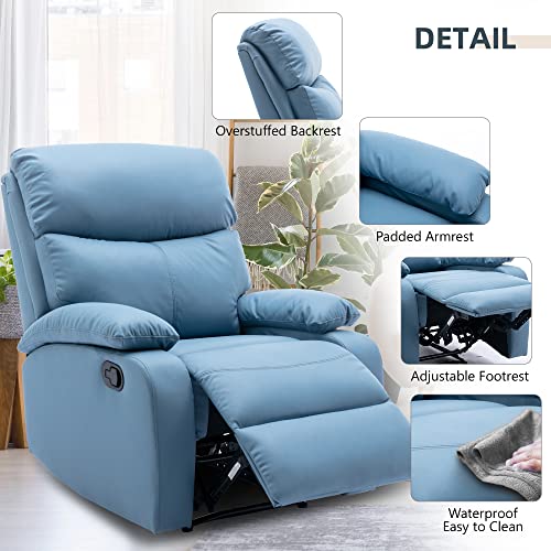 Blue Microfiber Manual Recliner for Small Spaces