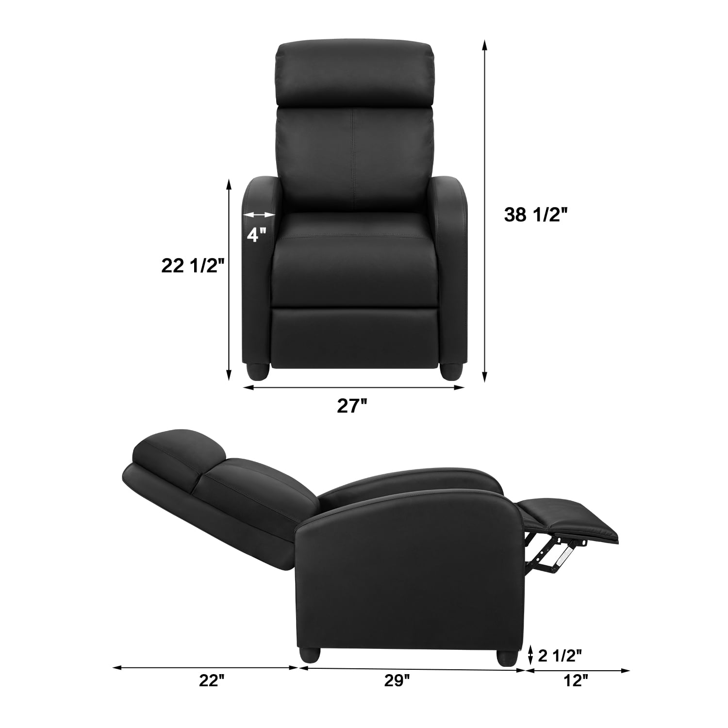 Lacoo Black Home Theater Recliner with Padded Comfort