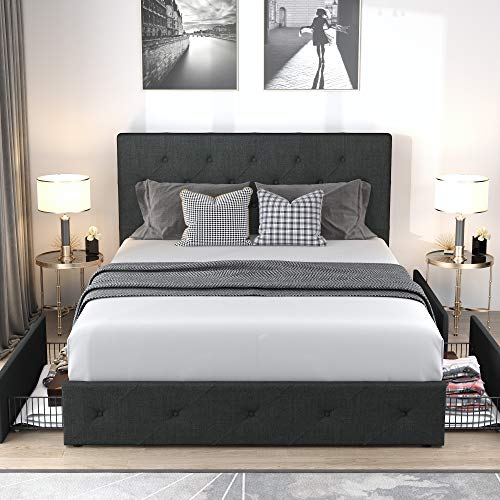 Elegant Light Grey Queen Bed Frame with Storage