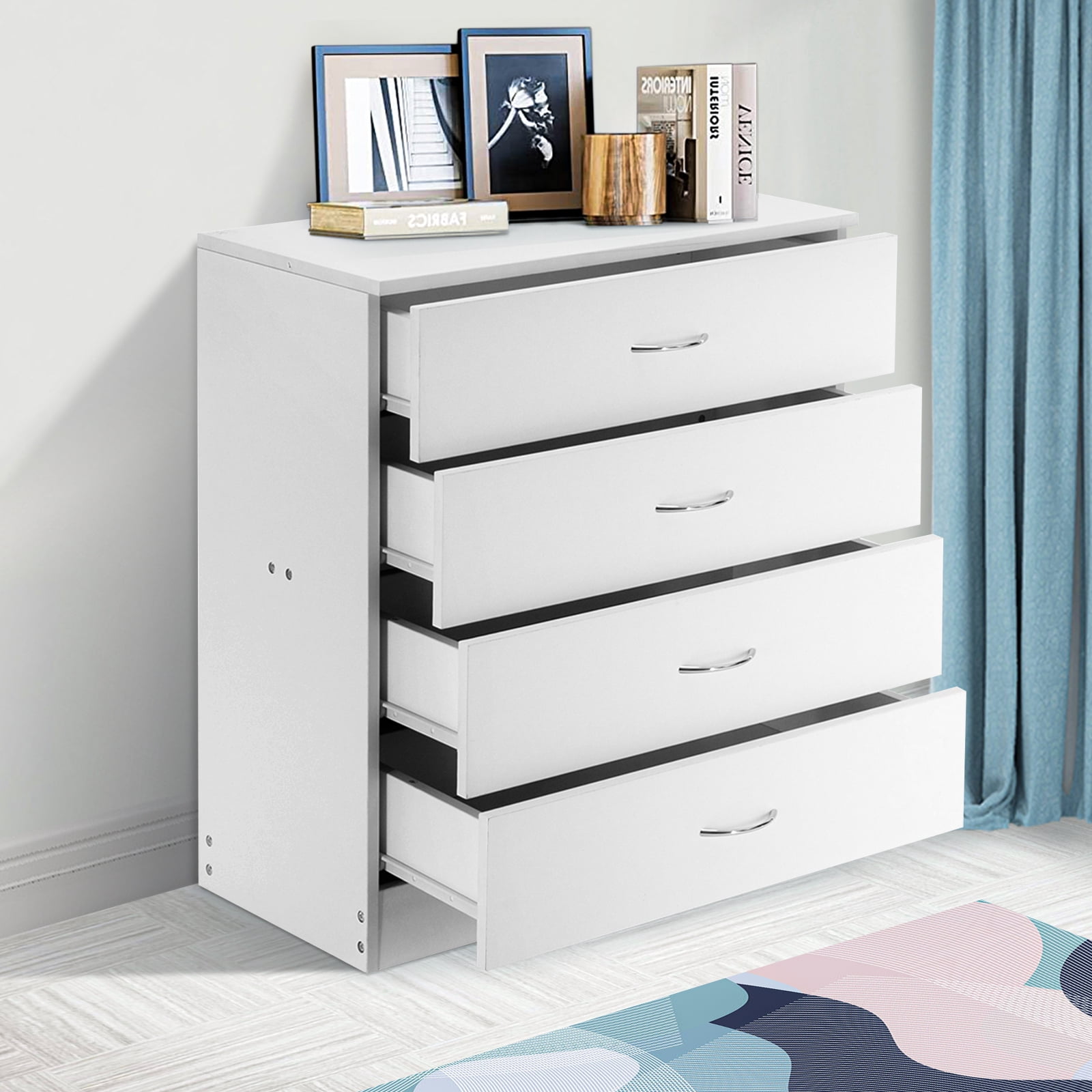 Modern 4-Drawer White Wood Dresser for Bedroom