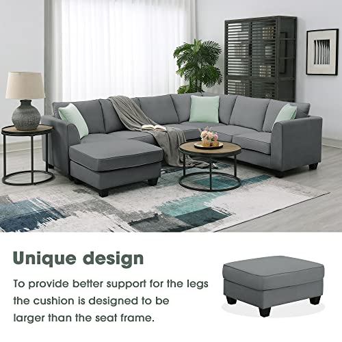 L-Shape Modular Grey Sofa with Ottoman & Pillows