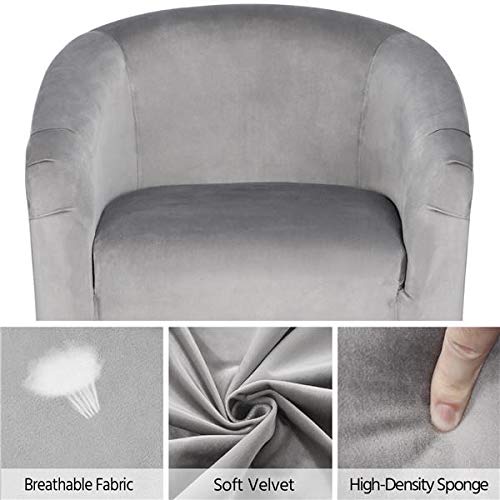 Set of 2 Gray Velvet Accent Barrel Chairs
