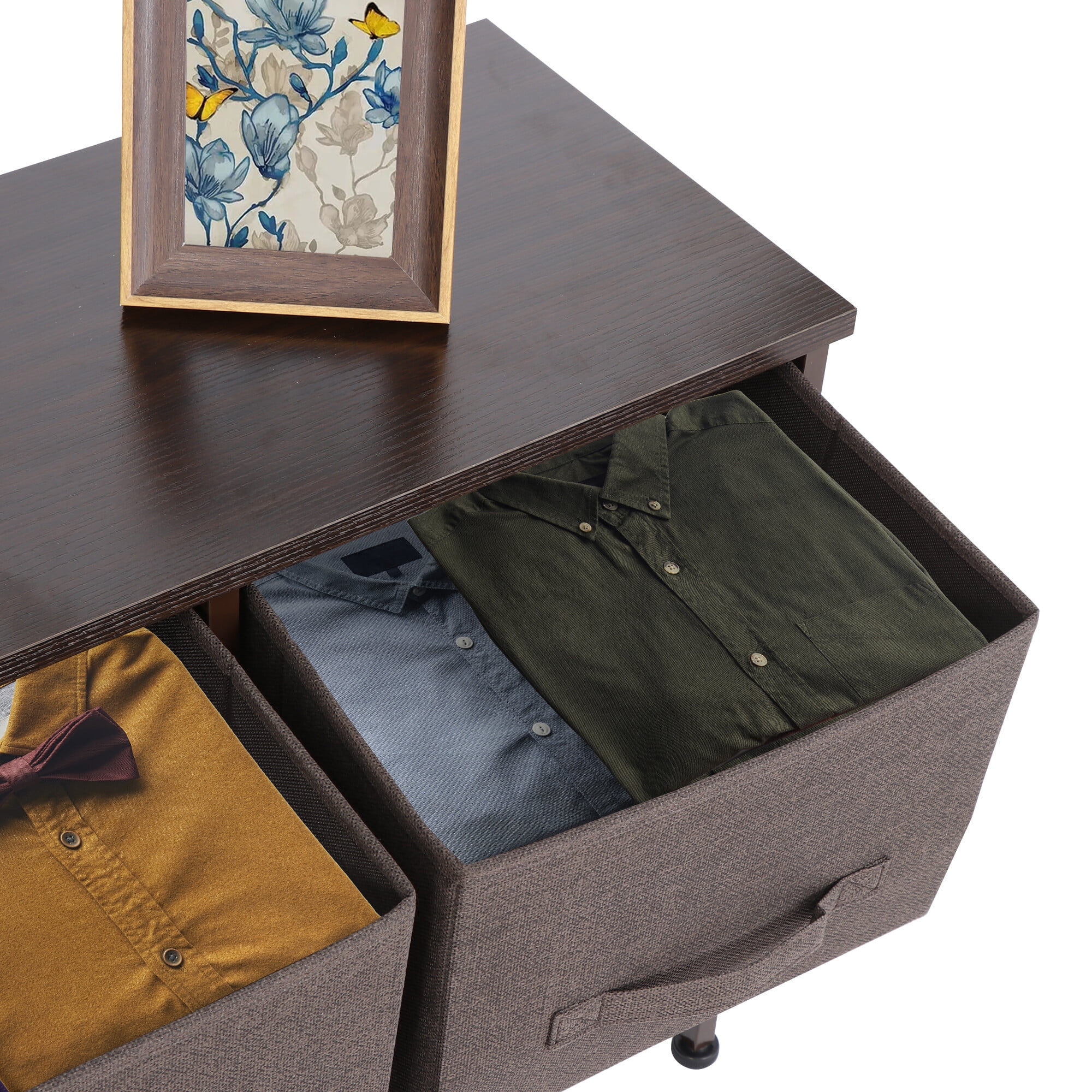 Brown 2-Tier Boucle Storage Dresser with 5 Drawers