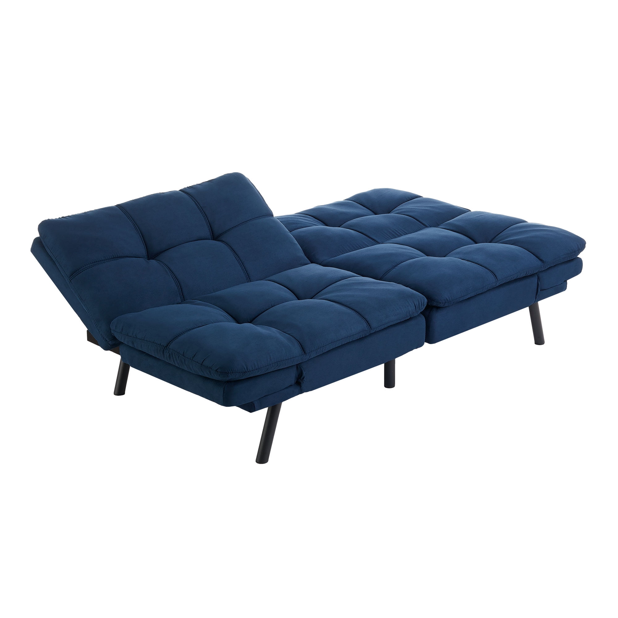 Boucle Blue Faux Suede Memory Foam Futon