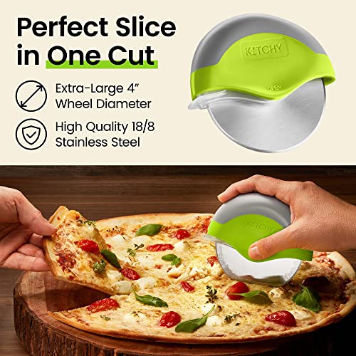 Green Kitchy Pizza Cutter with Protective Blade Guard
