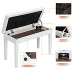 Bonnlo Wooded White Duet Piano Bench with Storage