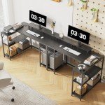 Eivanet 47 inch Gaming Desk with Power Outlet & LED Light, Reversible L Shaped Desk, L Shaped Desk with Hook & Monitor Stand, Computer Desk with Drawer and Shelves for Home Office Bedroom
