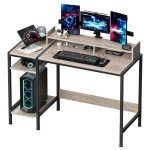 MINOSYS Computer Desk - 47” Gaming Desk, Home Office Desk with Storage, Small Desk with Monitor Stand, Writing Desk for 2 Monitors, Adjustable Storage Space, Modern Design Corner Table