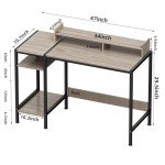 MINOSYS Computer Desk - 47” Gaming Desk, Home Office Desk with Storage, Small Desk with Monitor Stand, Writing Desk for 2 Monitors, Adjustable Storage Space, Modern Design Corner Table