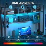 DOMICON Gaming Desk Computer Desk with Pegboard & Shelves Large L Shaped Desk with Drawers, Gaming Desk with Power Outlet & LED & Monitor Stand & Mobile CPU Stand, Corner Deck for Home Office Black