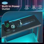 AODK Computer Desk, 48 Inch Gaming Desk with Led Lights & Power Outlet, Office Desk with Printer Storage Shelves, Reversible Desk with Monitor Shelf & Headphone Hook, Carbon Fiber Black