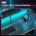 AODK Computer Desk, 48 Inch Gaming Desk with Led Lights & Power Outlet, Office Desk with Printer Storage Shelves, Reversible Desk with Monitor Shelf & Headphone Hook, Carbon Fiber Black