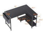 ODK 40 Inch Small L Shaped Gaming Computer Desk with Power Outlets, Reversible Storage Shelves & PC Stand for Home Office, Simple Writing Study Table with Storage Bag for Small Space, Black