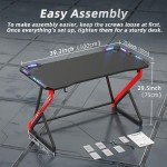 TIQLAB Gaming Desk with LED Lights, 40 Inch Computer Desk Z Shaped Gamer Workstation, Gaming Table with Carbon Fiber Surface, PC Gamer Desk, Black