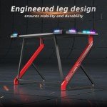 TIQLAB Gaming Desk with LED Lights, 40 Inch Computer Desk Z Shaped Gamer Workstation, Gaming Table with Carbon Fiber Surface, PC Gamer Desk, Black