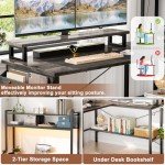 Aheaplus L Shaped Gaming Desk with Power Outlets & LED Lights, Small L- Shaped Desk Computer Corner Desk with Monitor Stand & Storage Shelf, Home Office Desk Writing Desk with Storage Bag, Grey Oak