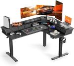 ErGear 65″ L Shaped Standing Desk for Gaming, 3 Drawers & 2 Cable Management Trays Corner Stand up Desk w/Monitor Shelf Height Adjustable for Home Office, Black