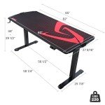 EUREKA ERGONOMIC 65 inch Electric Height Adjustable Gaming Desk Standing Desk, Large Gaming Computer Desk with RGB LED Lights and Extended Gaming Mouse mat for Gaming and Home Office,Black