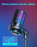 COCONISE Gaming Microphone, USB PC Mic for Podcasts Videos, Streaming, Condenser Mic with Quick Mute, Tripod Stand, Pop Filter, RGB Indicator, Shock Mount, Rotate gain button, Compatible with PS4/5/PC