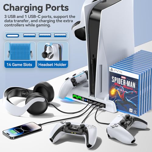 PS5 Stand with Cooling, Charging, 12 Slots & Holder