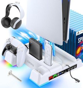 PS5 Stand with Cooling, Charging, 12 Slots & Holder