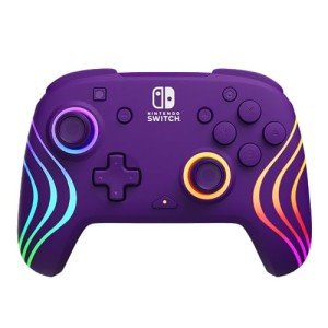 PDP Afterglow Wave Enhanced Wireless Nintendo Switch Pro Controller, 8 Colors RGB LED, Dual Programmable Gaming Buttons, 40 Hour Rechargeable Battery Power, Officially Licensed by Nintendo: Purple