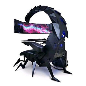 DWILKE Comfortable Ergonomics Gaming Chair Ergonomic Computer Cockpit Chair with Led Lights Comfortable Racing Simulator Cockpit Game Chair with Hanging 3 Screens Red (Color : Black)