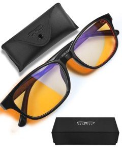 HMTIY Blue Light Blocking Glasses Men/Women - Filtering Computer Gaming Screen UV Ray - Anti Eye Fatigue Strain Amber Lens