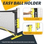 JAYA Portable Pickleball Net with Unique Ball Holder, IPF Standard 22FT, Steady Metal Frame, Easy Setup, Suitable for Driveways and Backyards Bright Yellow with Black