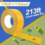 COKSDUPID 213FT Pickleball Court Tape, Quick to Mark A Complete Pickleball Court, 2'' x 213FT Court Marking Tape for Indoor & Outdoor Use