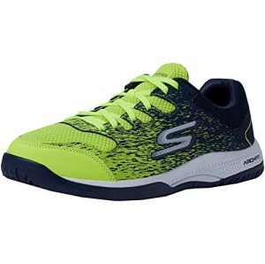Skechers Men's Viper Court-Athletic Indoor Outdoor Pickleball Shoes with Arch Fit Support Sneaker, Yellow/Navy, 11