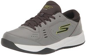 Skechers Men's Viper Court Smash-Athletic Indoor Outdoor Pickleball Shoes | Relaxed Fit Sneakers, Grey/Lime, 13