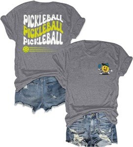 Pickleball Shirt Women Pickleball Letter Duplex Print Funny Graphic Tee Shirt Pickleball Player Gift Tops,Gray L
