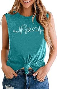 Pickleball Tank Tops for Women Pickleball Heartbeat Graphic Shirt for Pickleball Lover Gift Tee Cyan