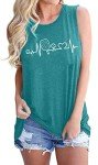 Pickleball Tank Tops for Women Pickleball Heartbeat Graphic Shirt for Pickleball Lover Gift Tee Cyan