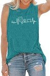 Pickleball Tank Tops for Women Pickleball Heartbeat Graphic Shirt for Pickleball Lover Gift Tee Cyan