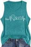 Pickleball Tank Tops for Women Pickleball Heartbeat Graphic Shirt for Pickleball Lover Gift Tee Cyan