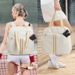 G4Free Pickleball Bag, Pickleball Backpack for Women Men, Pickleball Tote Bag with with Shoe Compartment & Waterproof Pocket, Ivory