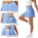 FireSwan Tennis Skirt for Women with Pockets Shorts Crossover High Waisted Pleated Golf Skorts Athletic Workout Skirts(Blue L)