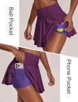 PINSPARK Women's Golf Skirts High Waisted Solid Tennis Skirt Tummy Control Pleated Pickleball Skort, Purple Large