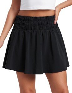 CRZ YOGA High Waisted Flowy Tennis Skirts for Women Pleated Casual Golf Athletic Pickleball Skorts with Shorts Pockets Black Small