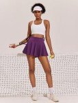 PINSPARK Women's Golf Skirts High Waisted Solid Tennis Skirt Tummy Control Pleated Pickleball Skort, Purple Large