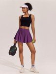 PINSPARK Women's Golf Skirts High Waisted Solid Tennis Skirt Tummy Control Pleated Pickleball Skort, Purple Large